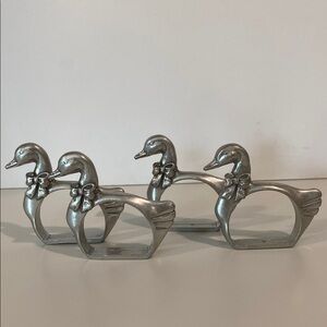 Duck Pewter Napkin Rings 4 Set Silver